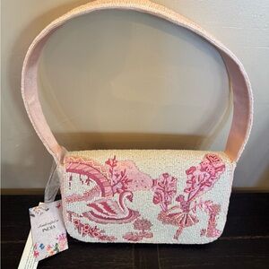 Handcrafted Pink Beaded Floral Shoulder Bag